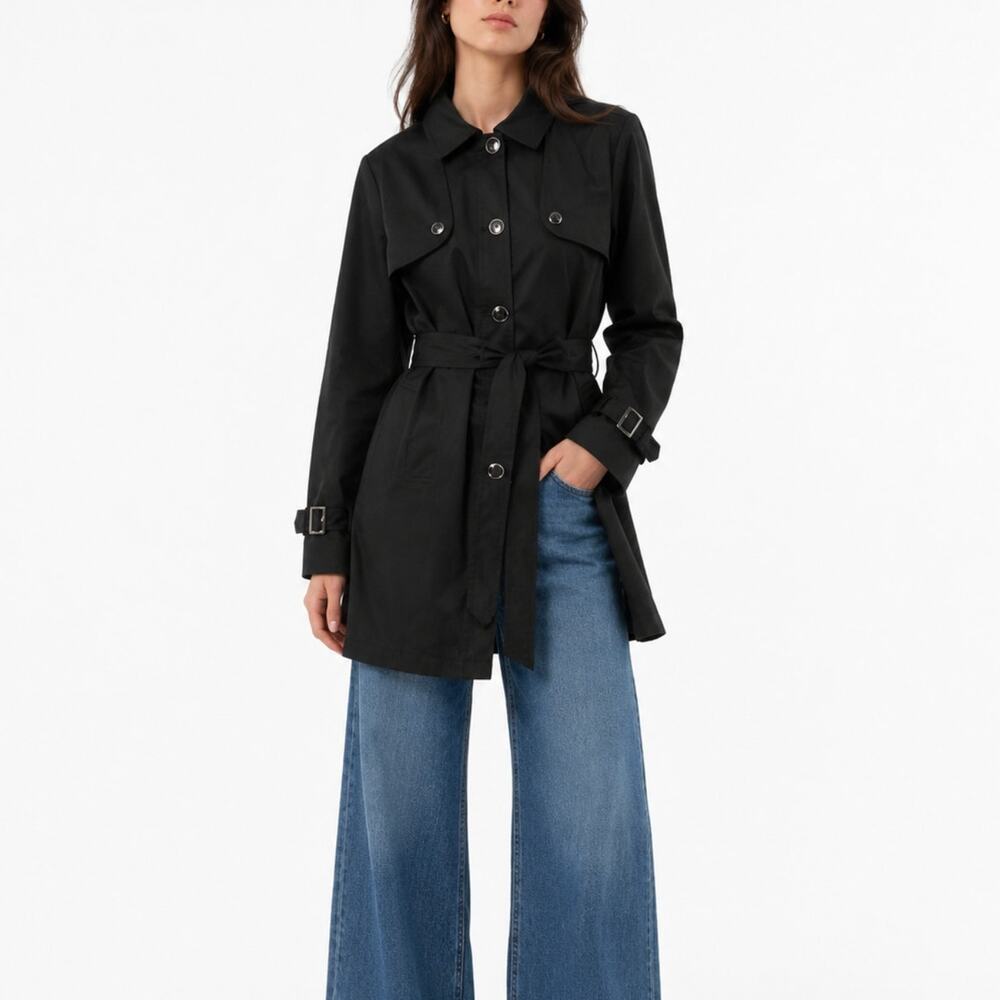 Black Rivet Black Belted Trench Coat Jacket XL Lightweight Jacket